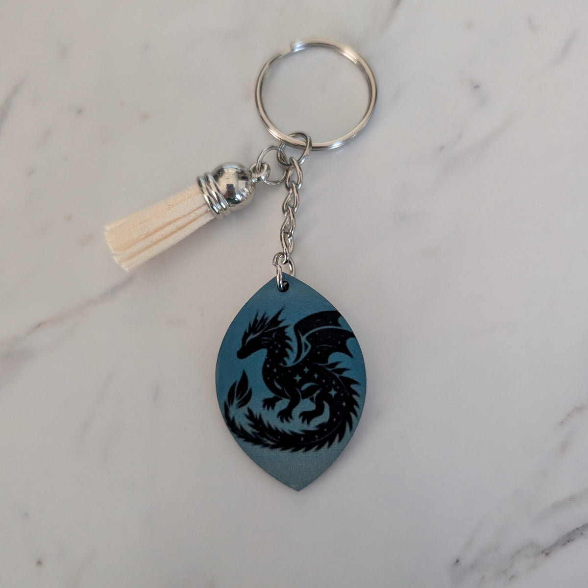 Celestial Black Dragon Keychain – Double-Sided Sublimated Fantasy Bag Charm