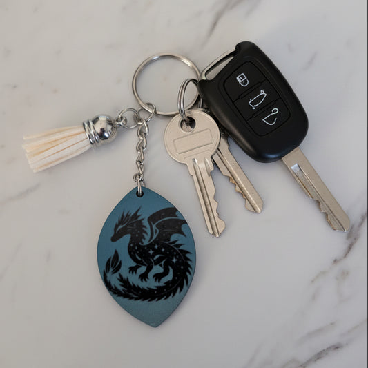 Celestial Black Dragon Keychain – Double-Sided Sublimated Fantasy Bag Charm