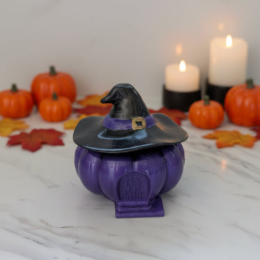 Resin pumpkin house trinket with hat lid