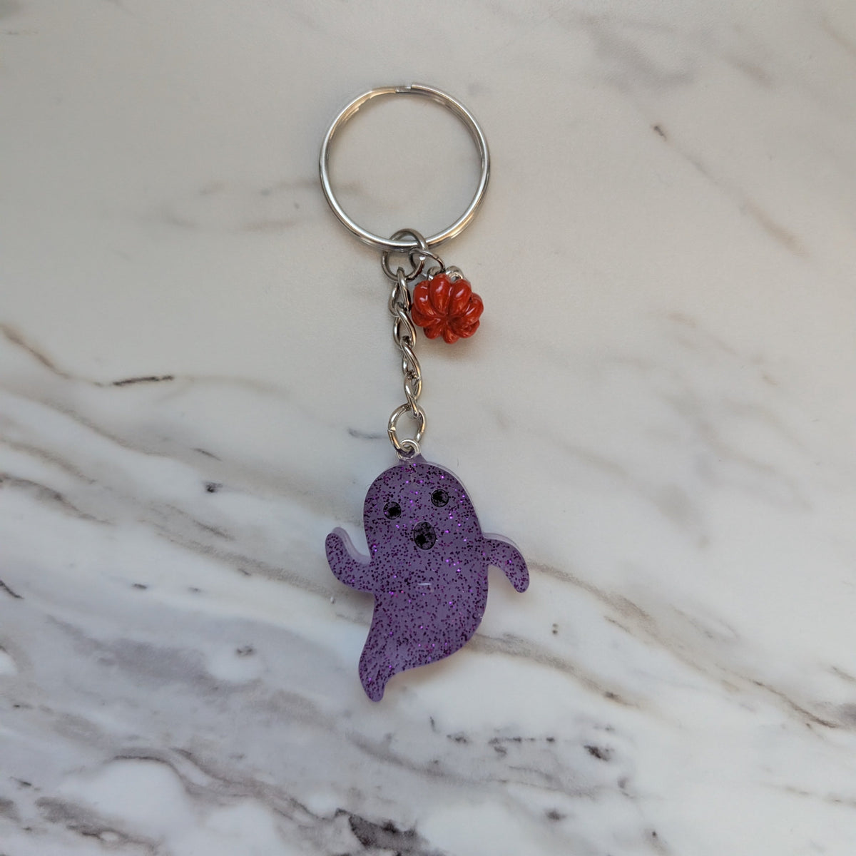 Keychain - Resin ghost with pumpkin charm