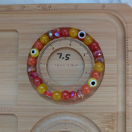 Fiery Evil Eye Beaded Stretch Bracelet | Warm Sunset Glass & Crystal Protection Bracelet