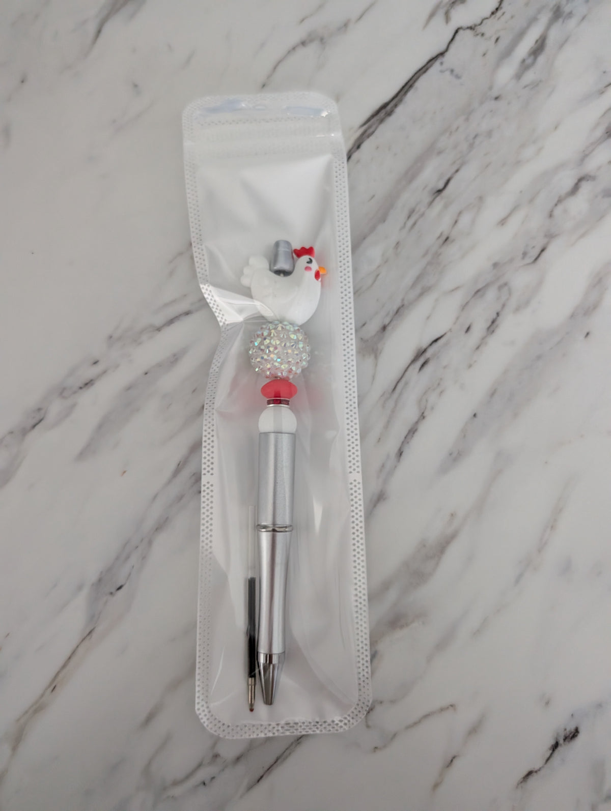 Pen - Chicken silicon beaded acrylic pen (black ink)