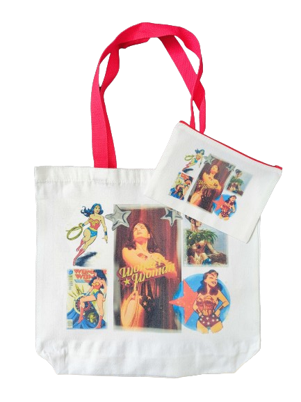 Double sided tote Bag with makeup bag (wonder woman image)