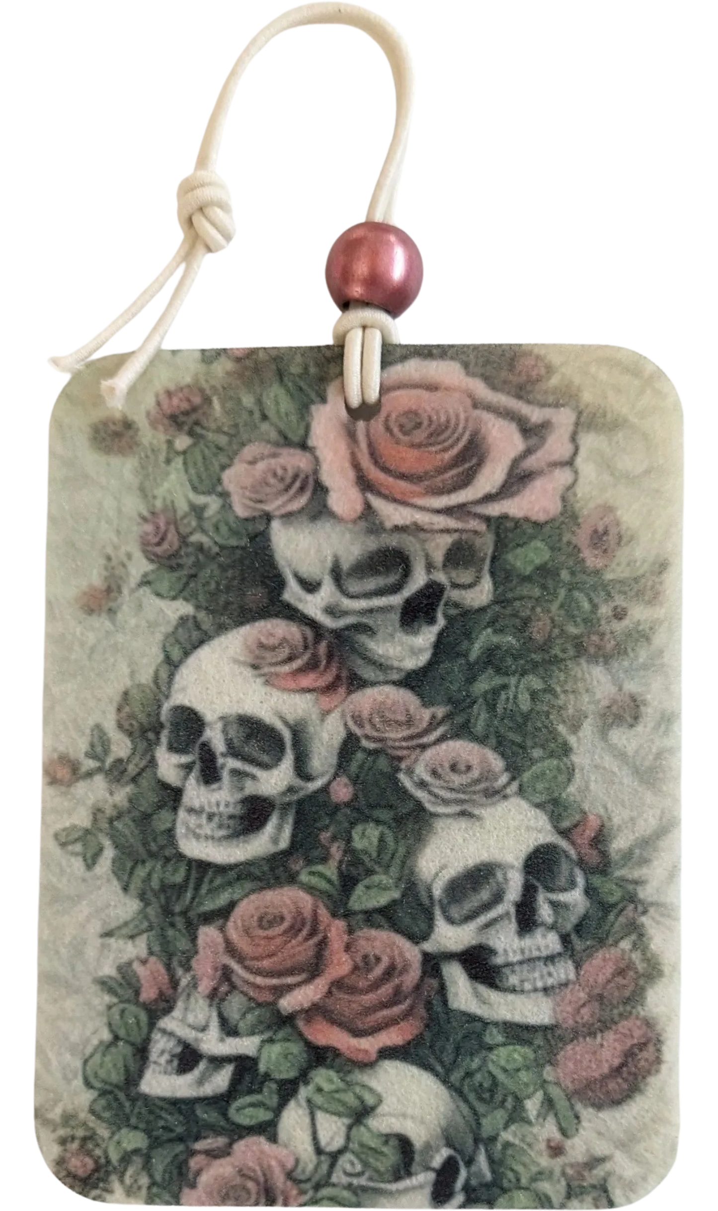 Car Ornament - Double sided rectangle skulls with pink flowers