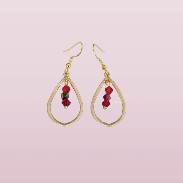Earrings Golden geometric wavy teardrop with 4mm bicone crystal beads on hook