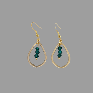 Earrings Golden geometric wavy teardrop with 4mm bicone crystal beads on hook