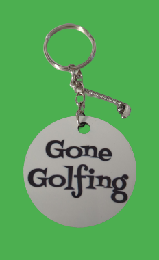 Keychain - Double sided sublimated Gone golfing with silver golf club charm