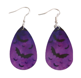 Earrings - Double sided sublimated bats on purple image on silver hook
