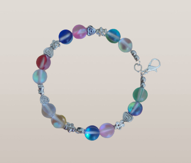 Bracelet - 1 coil colorful glass and spacer beads on silver memory wire with lobster clasp