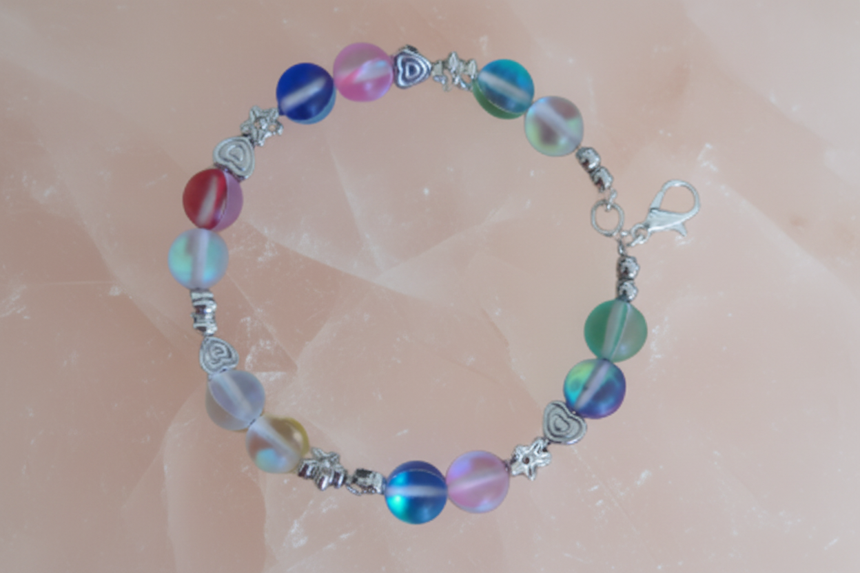 Bracelet - 1 coil colorful glass and spacer beads on silver memory wire with lobster clasp