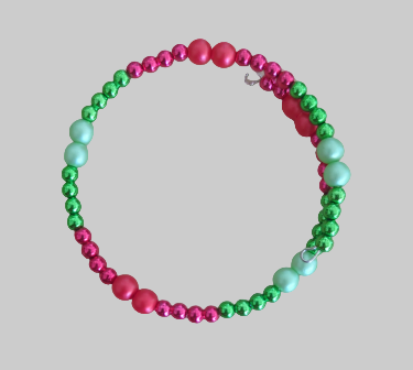 Bracelet - 1 coil red and green pearl and spacer beads on silver memory wire