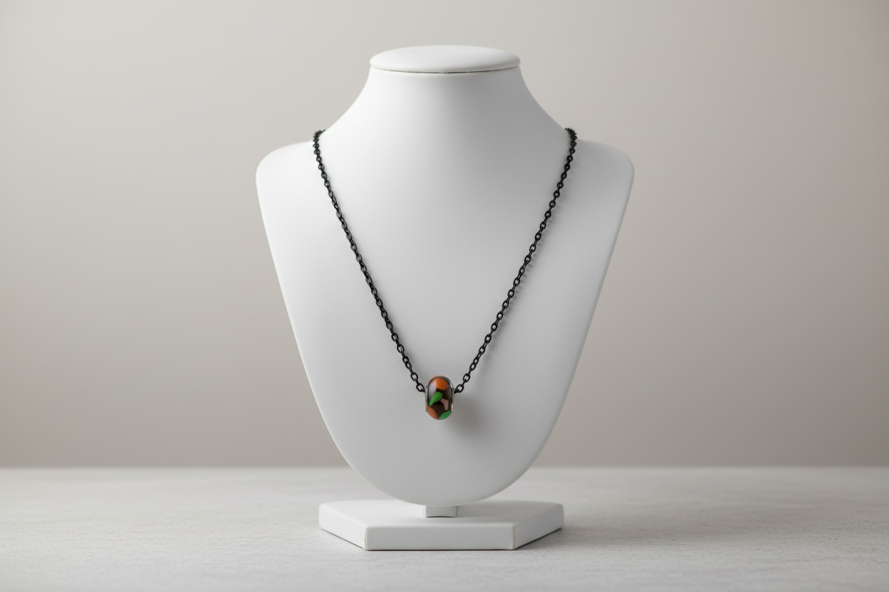 Necklace - 16.5 inches black metal chain with European style large hole bead