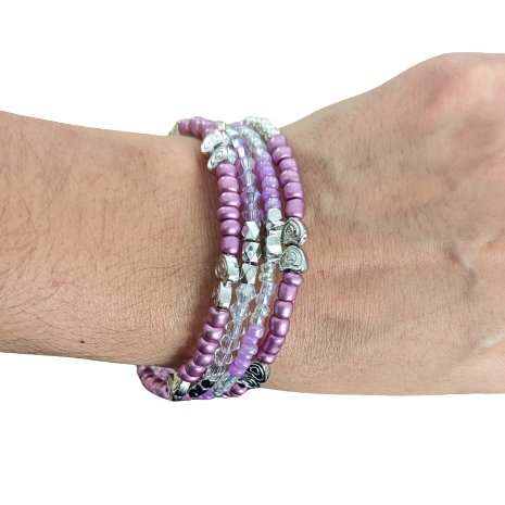 Bracelet - 4 silver coils with color beads memory wire Bracelet