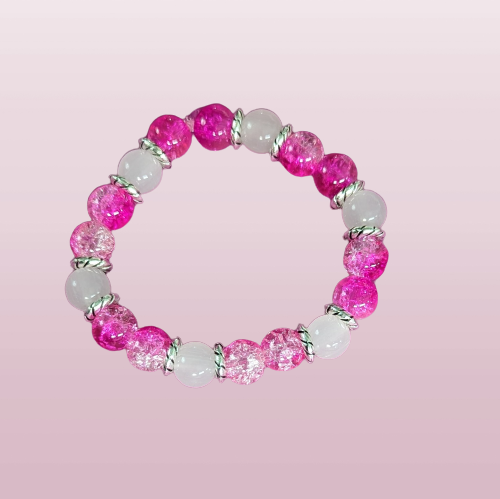 Bracelet - Small 6 inches Elastic 8mm glass beads with silver metal spacer beads