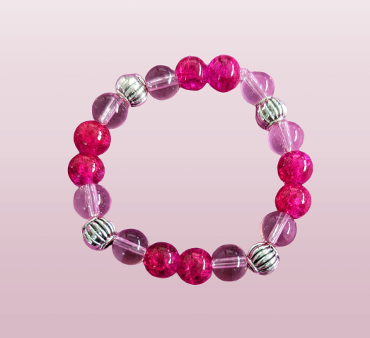 Bracelet - Small 6 inches Elastic 8mm glass beads with silver metal spacer beads