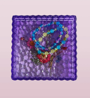 Knickknack - Resin dried flowers square textured trinket dish