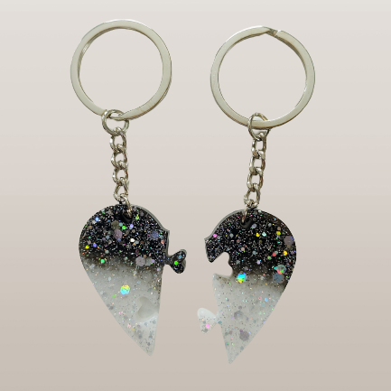 Keychain - Friendship keychains 2 resin half hearts