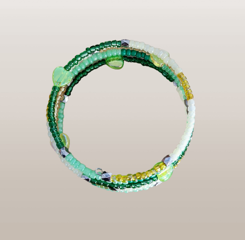 Bracelet - 4 silver coils with color beads memory wire Bracelet