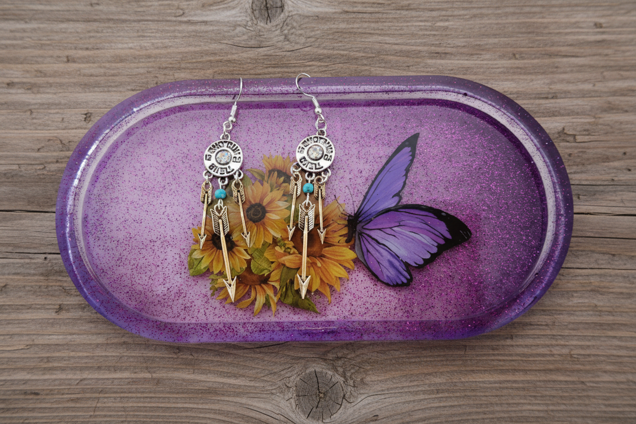 Earrings - Silver & Gold with blue bead dream catcher on hook