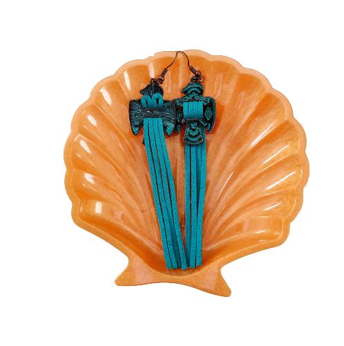 Earrings - Teal tassel with charm on hook