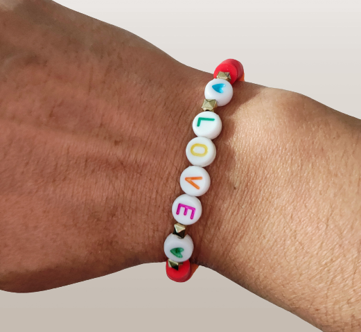 Bracelet - Elastic "Love" with colorful clay beads