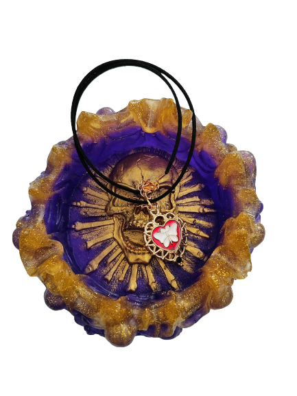 Necklace - 16.5 black 3mm suede leather cord with gold heart butterfly charm