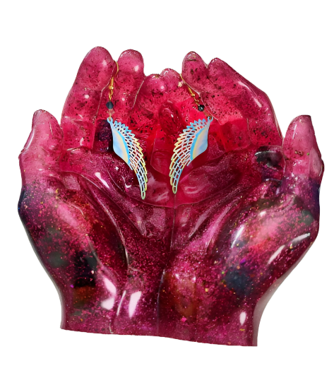 Earrings - Stainless steel fairy wings and beads on gold hook