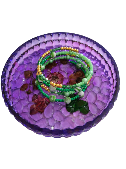 Bracelet - 4 coil Green beads with gold spacer beads memory wire bracelet