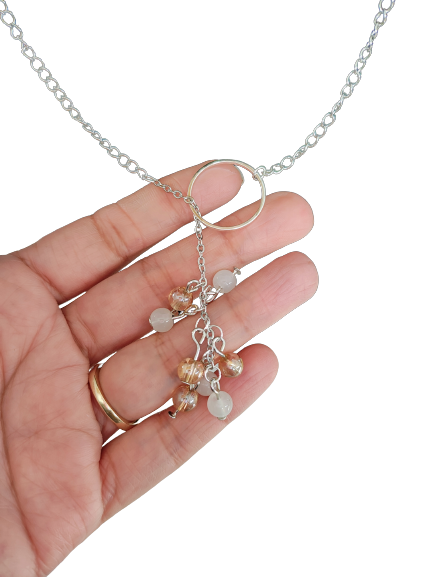 Necklace - 19 inches stainless steel curb chain with 6mm glass beads