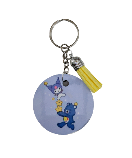 Keychain - Double sided sublimated Kuromi & Harmony Bear with acrylic tassel