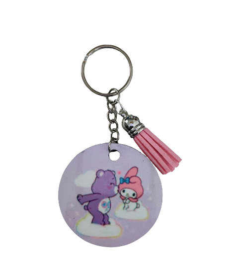 Keychain - Double sided sublimated My Melody & Share Bear with acrylic tassel