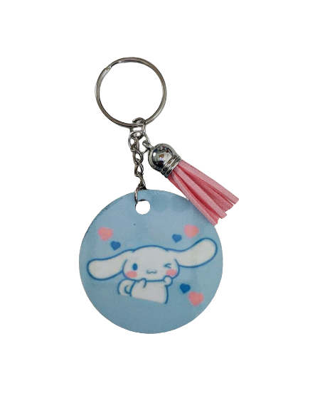 Keychain - Double sided sublimated Cinnamoroll with acrylic tassel