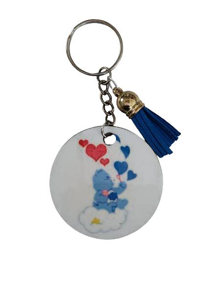 Keychain - Double sided sublimated Blue care bear with acrylic tassel