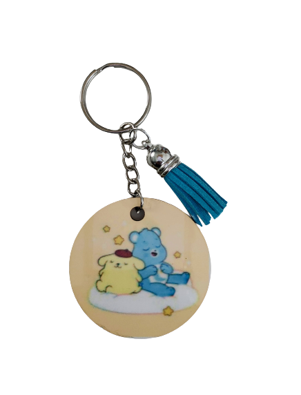 Keychain - Double sided sublimated Pompompurin & Bedtime Bear with acrylic tassel