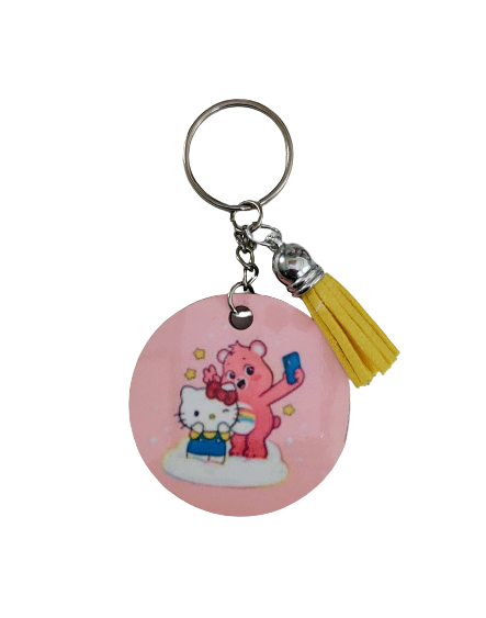 Keychain - Double sided sublimated Hello Kitty & Cheer Bear with acrylic tassel