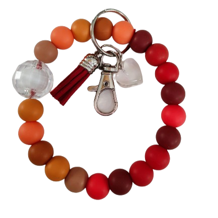Keychain Wristlet - 12 mm colorful silicon beads with resin heart and tassel
