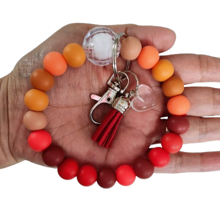 Keychain Wristlet - 12 mm colorful silicon beads with resin heart and tassel