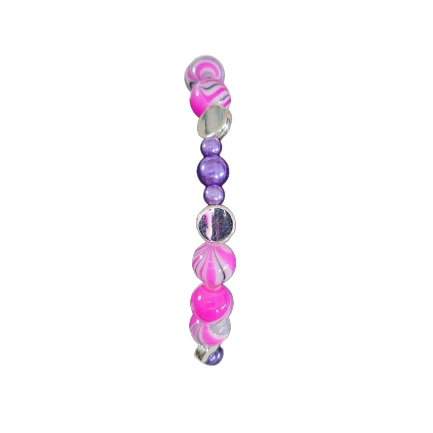 Bracelet - Medium 7.5 inches Elastic purple 8mm, 6mm, & 4mm beads with silver spacer beads