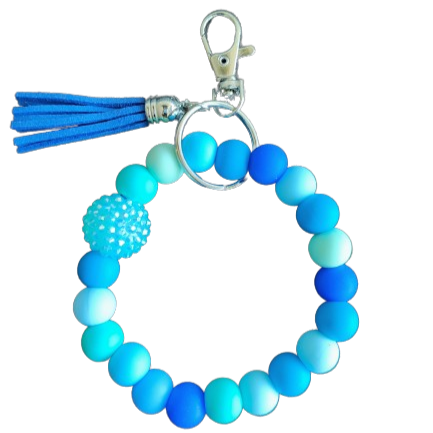 Keychain Wristlet - 12 mm colorful silicon beads with 20 mm bubblegum bead and long acrylic tassel