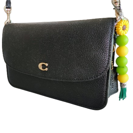 Keychain - 15 mm silicone beads with 20mm sunflower silicon bead and short acrylic tassel