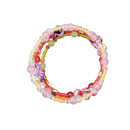 Bracelet - 4 coil & 6 coil Memory wire bracelet red orange & yellow beads with gold spacer beads