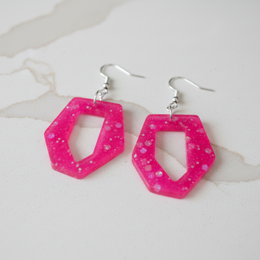 Earrings - Resin hexagon shape on 925 hook