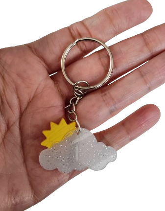 Keychain - Resin cloud with sun