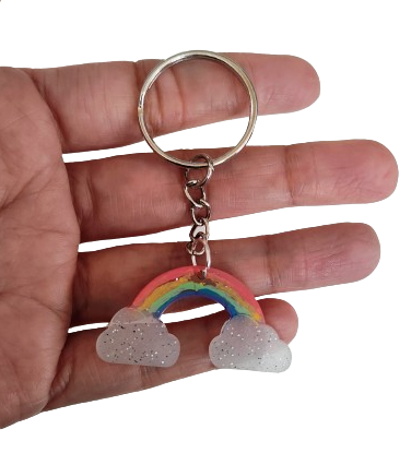 Keychain - Resin rainbow with clouds