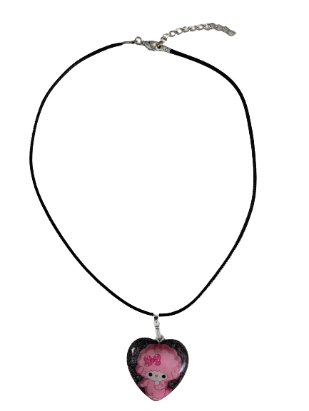 Necklace - 17.5 inches black waxed cord with resin My Sweet Piano heart pendant