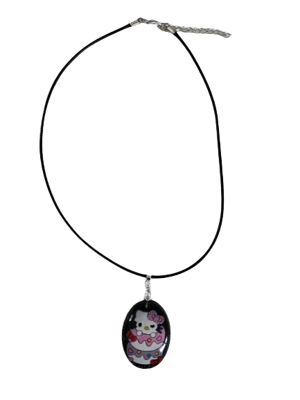 Necklace - 17.5 inches black waxed cord with resin Hello Kitty pendant
