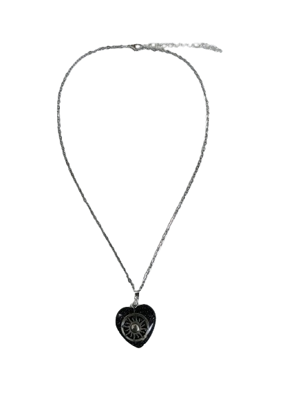 Necklace - 15.75 inches stainless steel link cable chain with silver sun in resin heart pendant