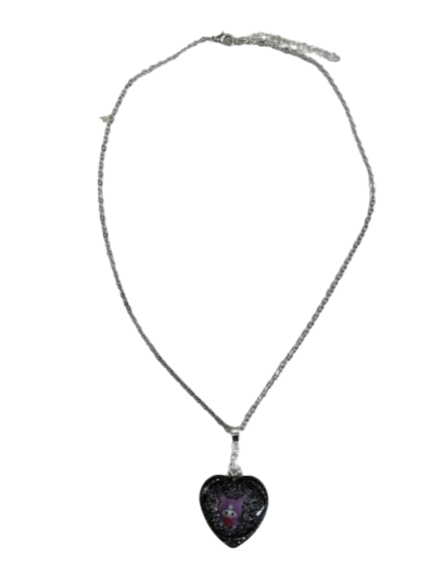 Necklace - 15.75 inches stainless steel link cable chain with resin Kuromi character pendant