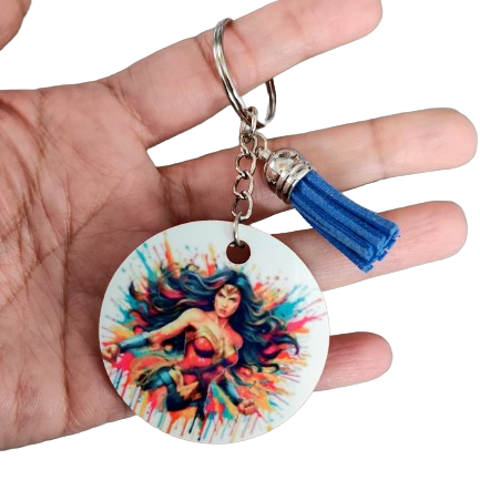 Keychain - Double sided sublimated Wonder Woman with acrylic tassel
