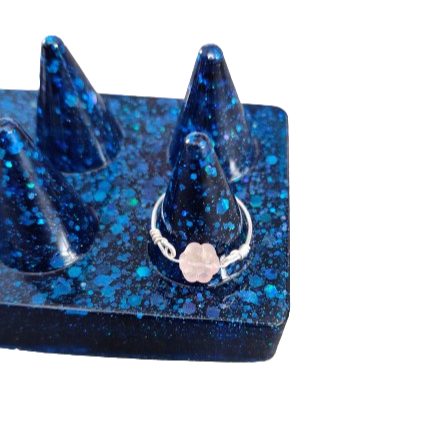 Ring - Pink flower glass bead on silver 18 gauge wire